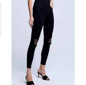 L'AGENCE NWT High Rise Margot Skinny Jeans Black Ripped Knees Size 24